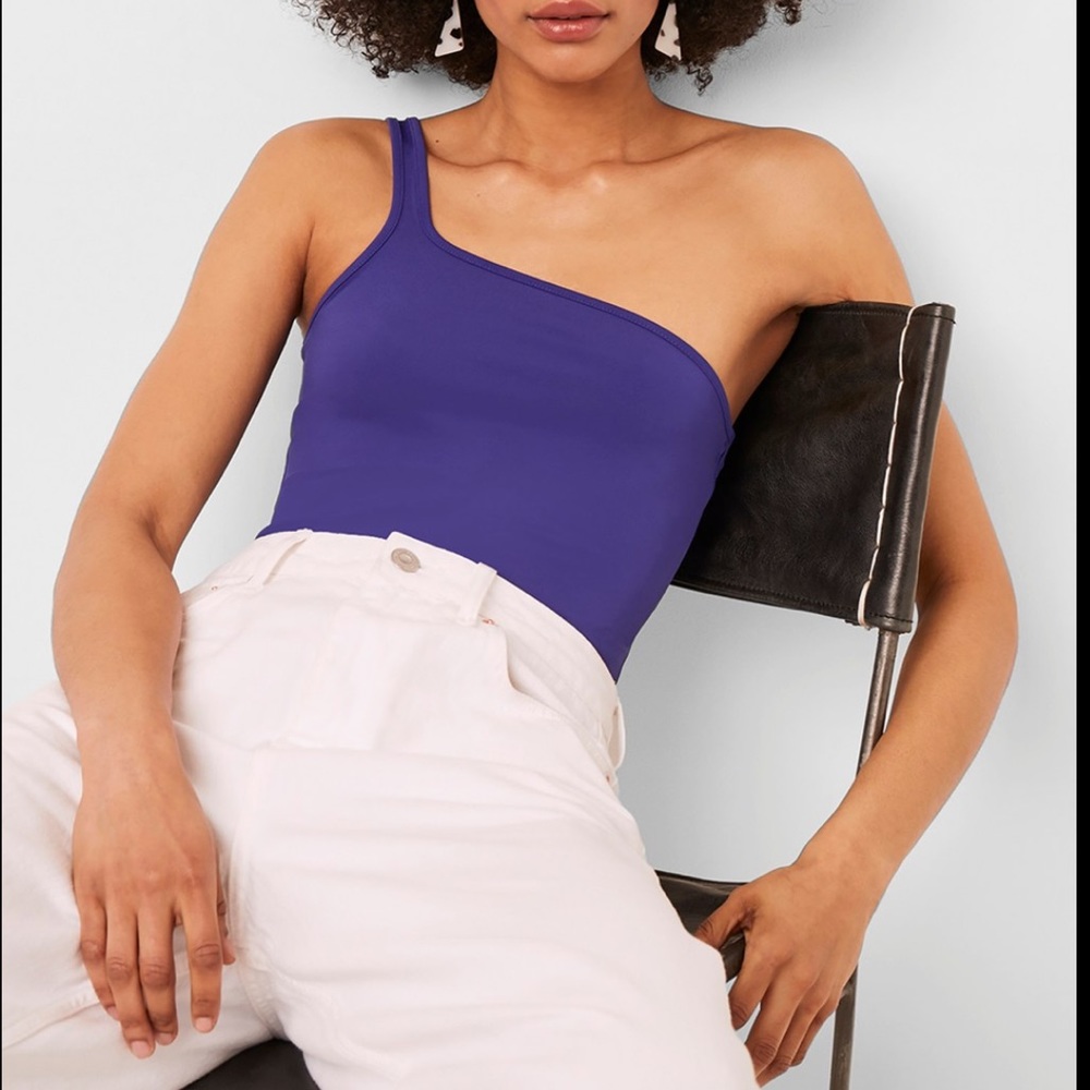 French Connection Saachi Jersey one shoulder bodysuit Clement blue